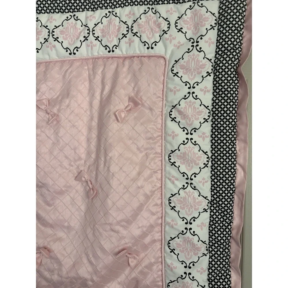 Lambs & Ivy Crib Blanket Comforter Baby Toddler Nursery Pink Black Paris Bow‎